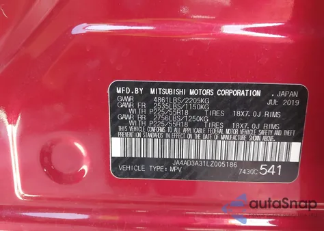 2020 Mitsubishi Outlander Se 2.4 z USA, uszkodzony, nr VIN JA4AD3A31LZ005186